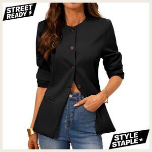 Slim Fit Blazer Long Sleeve Office Jacket Padded Shoulder Business Casual
